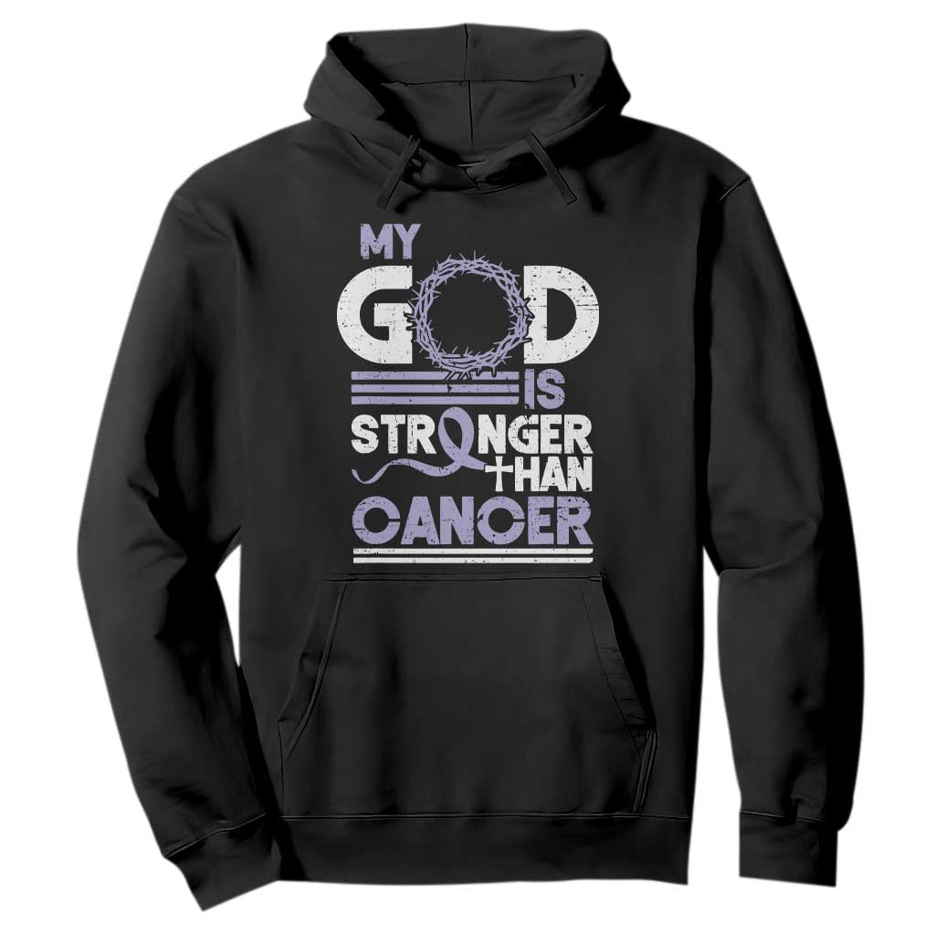 All Cancer Awareness Hoodie My God Is Stronger Than Cancer Lavender Ribbon TS11 Black Print Your Wear