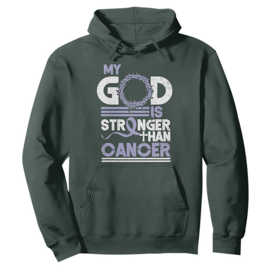 All Cancer Awareness Hoodie My God Is Stronger Than Cancer Lavender Ribbon TS11 Dark Forest Green Print Your Wear