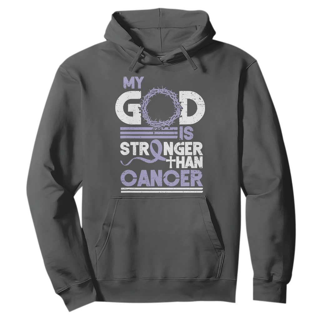 All Cancer Awareness Hoodie My God Is Stronger Than Cancer Lavender Ribbon TS11 Dark Heather Print Your Wear