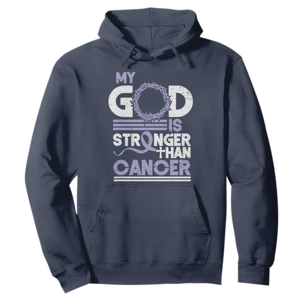 All Cancer Awareness Hoodie My God Is Stronger Than Cancer Lavender Ribbon TS11 Navy Print Your Wear