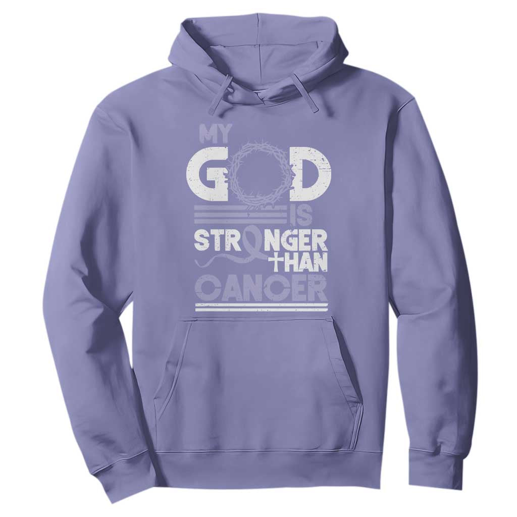All Cancer Awareness Hoodie My God Is Stronger Than Cancer Lavender Ribbon TS11 Violet Print Your Wear