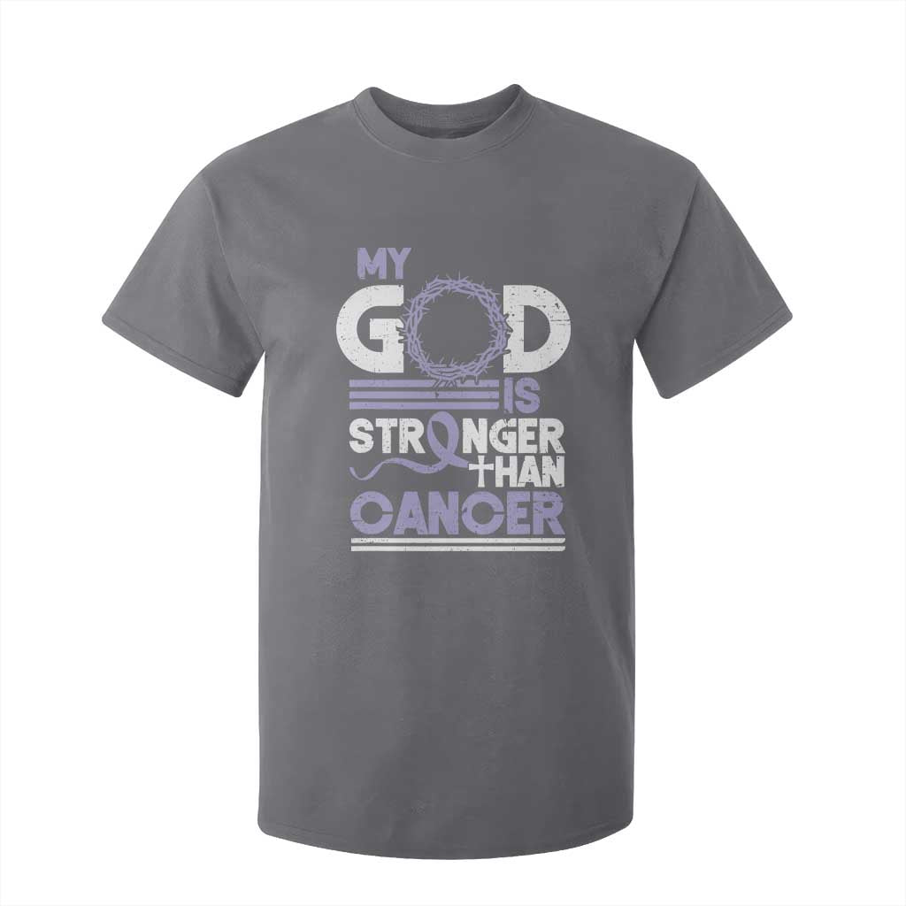 All Cancer Awareness T Shirt For Kid My God Is Stronger Than Cancer Lavender Ribbon TS11 Charcoal Print Your Wear