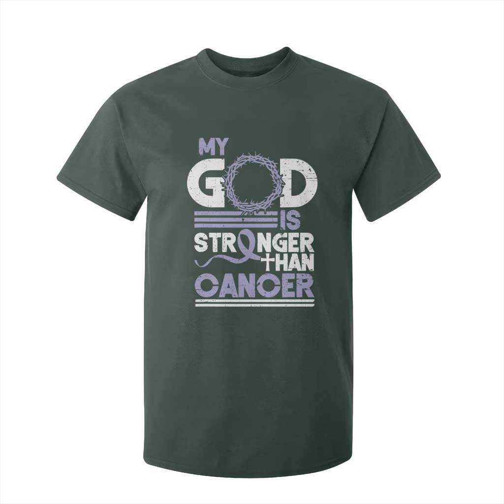 All Cancer Awareness T Shirt For Kid My God Is Stronger Than Cancer Lavender Ribbon TS11 Dark Forest Green Print Your Wear