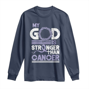 All Cancer Awareness Long Sleeve Shirt My God Is Stronger Than Cancer Lavender Ribbon TS11 Navy Print Your Wear