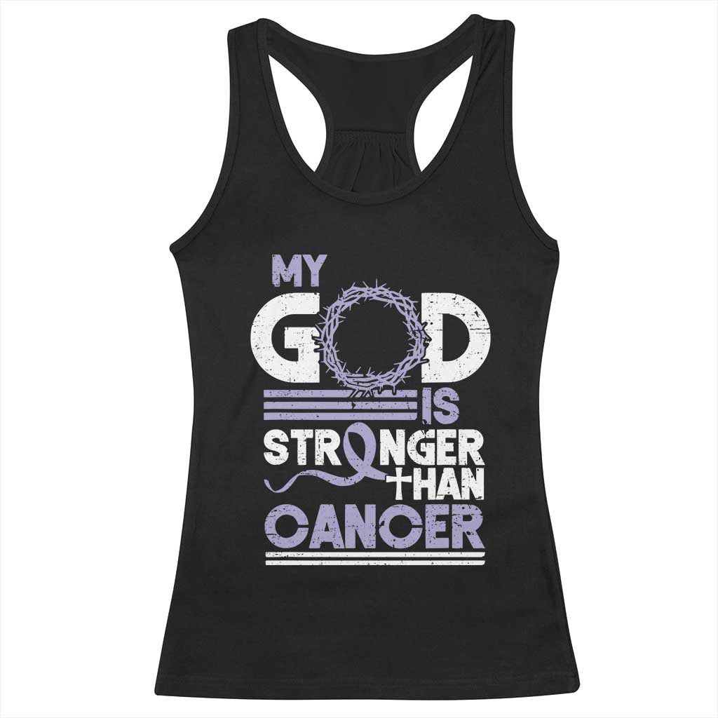 All Cancer Awareness Racerback Tank Top My God Is Stronger Than Cancer Lavender Ribbon TS11 Black Print Your Wear
