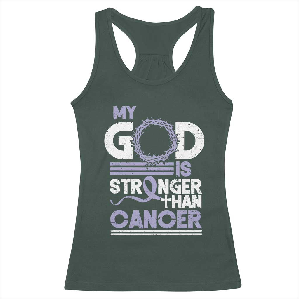 All Cancer Awareness Racerback Tank Top My God Is Stronger Than Cancer Lavender Ribbon TS11 Dark Forest Green Print Your Wear