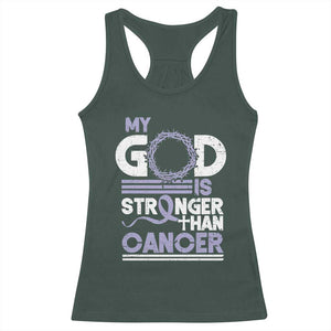 All Cancer Awareness Racerback Tank Top My God Is Stronger Than Cancer Lavender Ribbon TS11 Dark Forest Green Print Your Wear