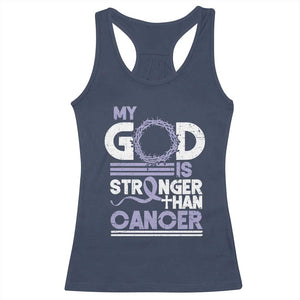 All Cancer Awareness Racerback Tank Top My God Is Stronger Than Cancer Lavender Ribbon TS11 Navy Print Your Wear