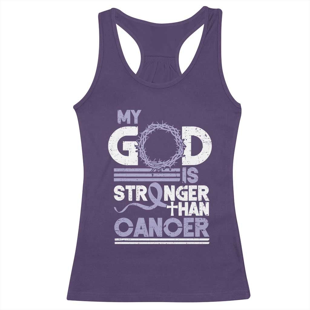 All Cancer Awareness Racerback Tank Top My God Is Stronger Than Cancer Lavender Ribbon TS11 Purple Print Your Wear