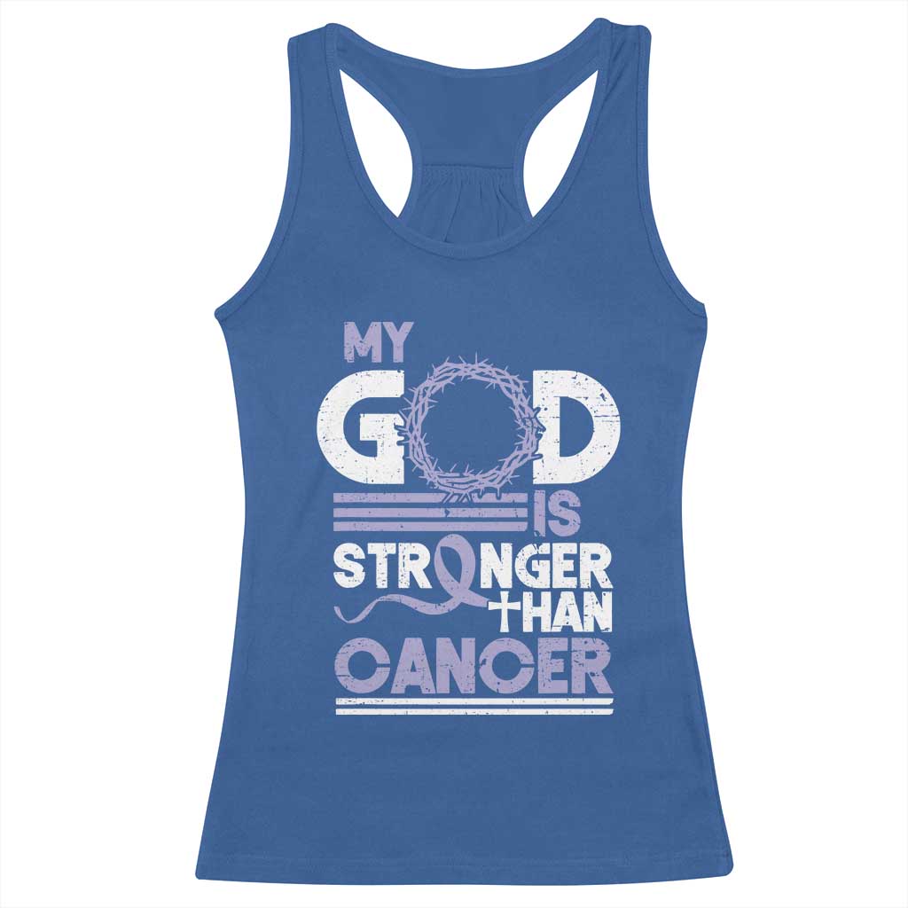 All Cancer Awareness Racerback Tank Top My God Is Stronger Than Cancer Lavender Ribbon TS11 Royal Blue Print Your Wear