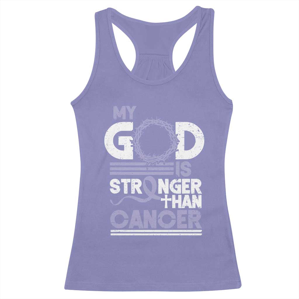 All Cancer Awareness Racerback Tank Top My God Is Stronger Than Cancer Lavender Ribbon TS11 Violet Print Your Wear