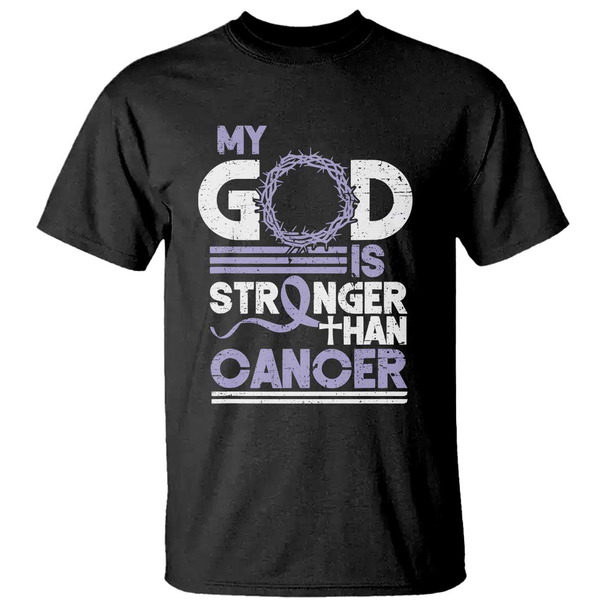 All Cancer Awareness T Shirt My God Is Stronger Than Cancer Lavender Ribbon TS11 Black Print Your Wear