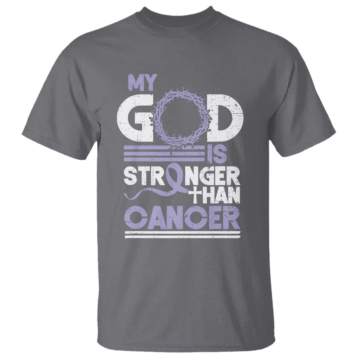 All Cancer Awareness T Shirt My God Is Stronger Than Cancer Lavender Ribbon TS11 Charcoal Print Your Wear