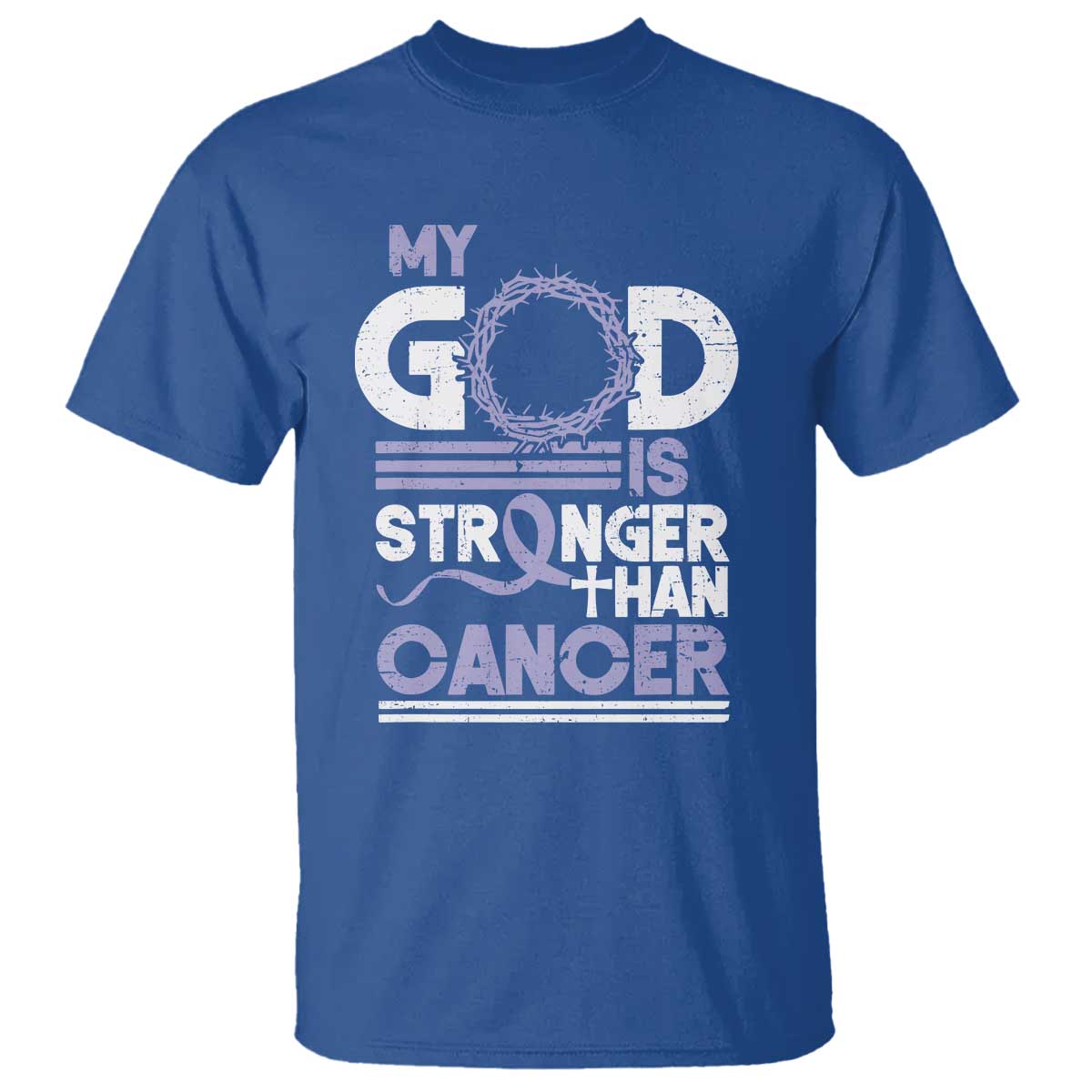 All Cancer Awareness T Shirt My God Is Stronger Than Cancer Lavender Ribbon TS11 Royal Blue Print Your Wear