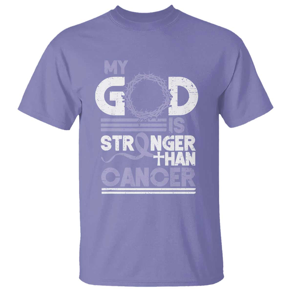 All Cancer Awareness T Shirt My God Is Stronger Than Cancer Lavender Ribbon TS11 Violet Print Your Wear