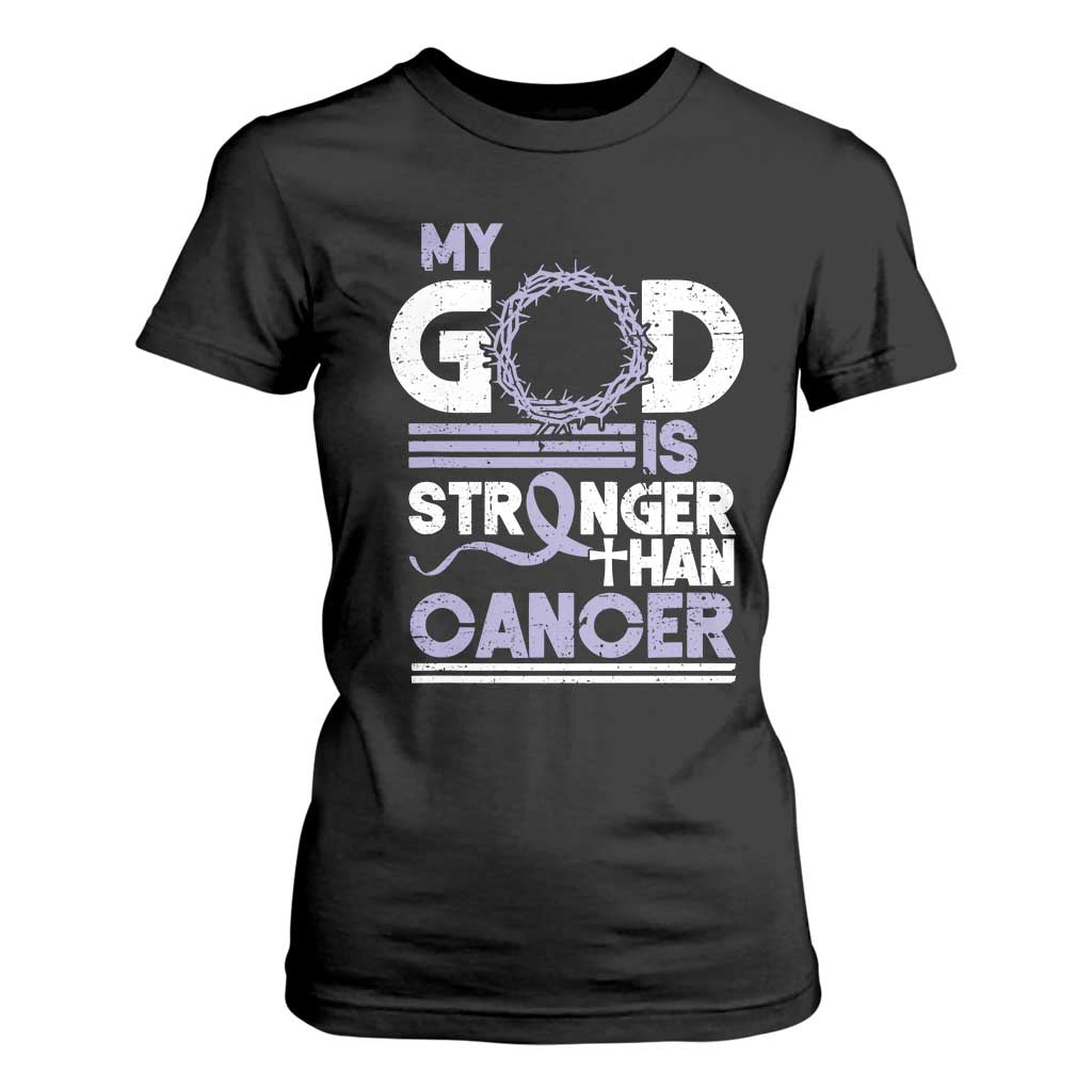 All Cancer Awareness T Shirt For Women My God Is Stronger Than Cancer Lavender Ribbon TS11 Black Print Your Wear