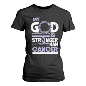 All Cancer Awareness T Shirt For Women My God Is Stronger Than Cancer Lavender Ribbon TS11 Black Print Your Wear