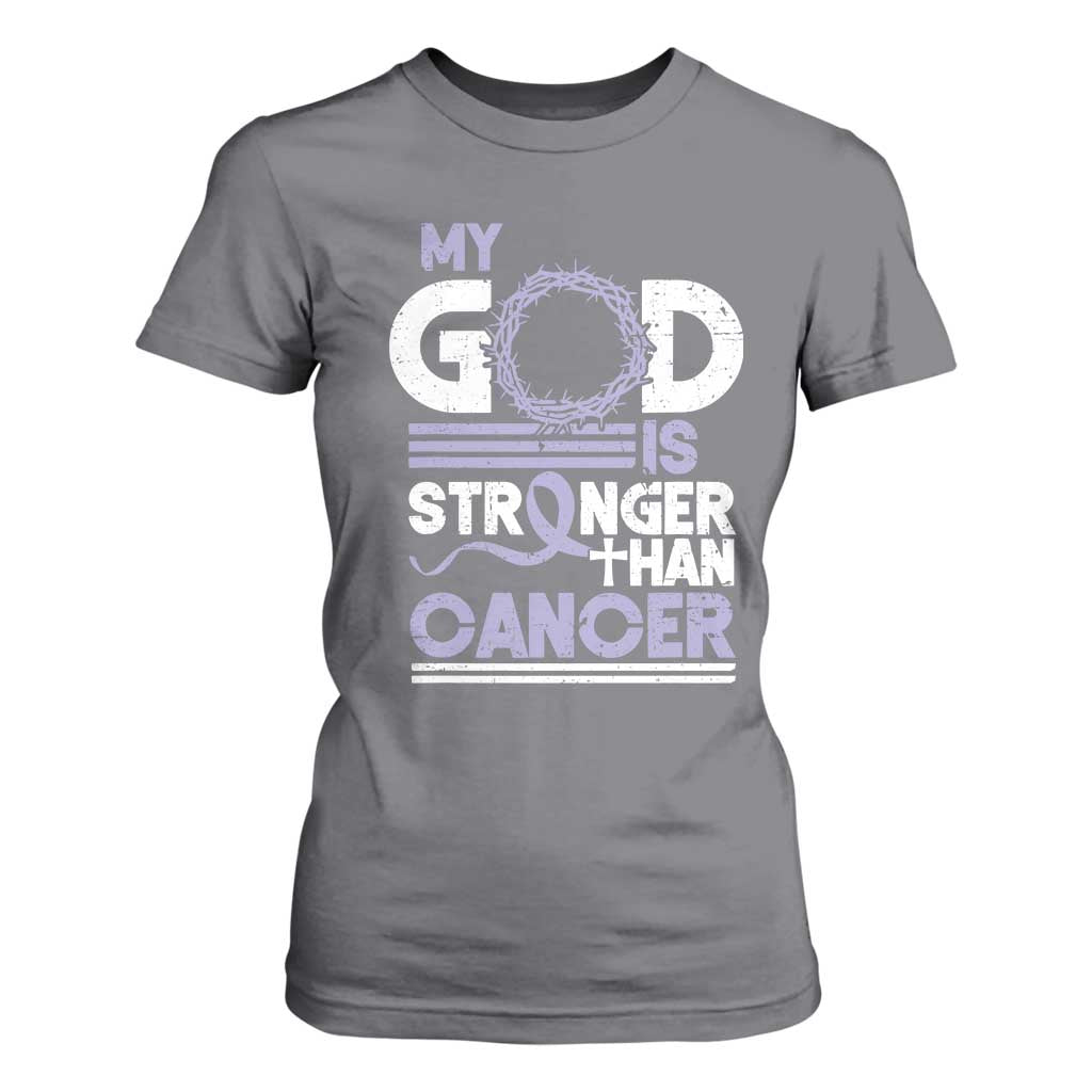 All Cancer Awareness T Shirt For Women My God Is Stronger Than Cancer Lavender Ribbon TS11 Charcoal Print Your Wear