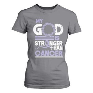 All Cancer Awareness T Shirt For Women My God Is Stronger Than Cancer Lavender Ribbon TS11 Charcoal Print Your Wear