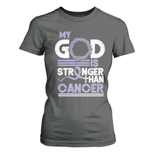 All Cancer Awareness T Shirt For Women My God Is Stronger Than Cancer Lavender Ribbon TS11 Dark Heather Print Your Wear