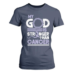 All Cancer Awareness T Shirt For Women My God Is Stronger Than Cancer Lavender Ribbon TS11 Navy Print Your Wear