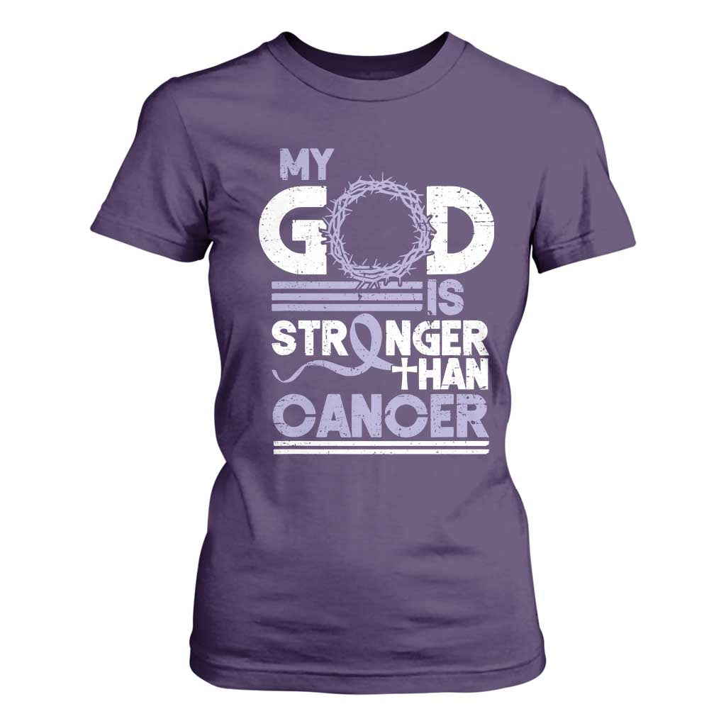 All Cancer Awareness T Shirt For Women My God Is Stronger Than Cancer Lavender Ribbon TS11 Purple Print Your Wear
