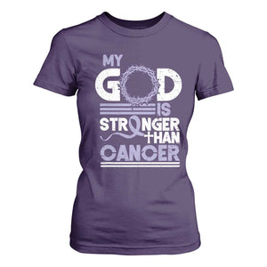 All Cancer Awareness T Shirt For Women My God Is Stronger Than Cancer Lavender Ribbon TS11 Purple Print Your Wear