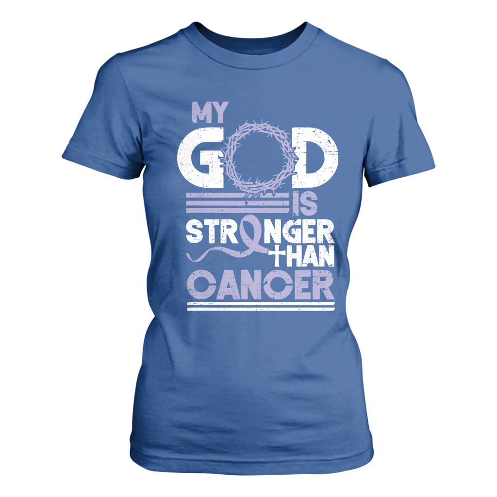 All Cancer Awareness T Shirt For Women My God Is Stronger Than Cancer Lavender Ribbon TS11 Royal Blue Print Your Wear