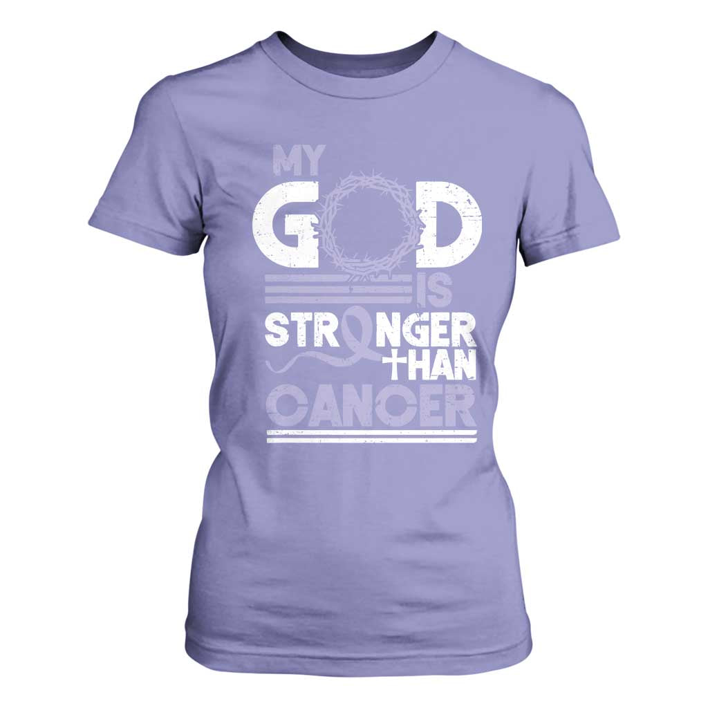 All Cancer Awareness T Shirt For Women My God Is Stronger Than Cancer Lavender Ribbon TS11 Violet Print Your Wear