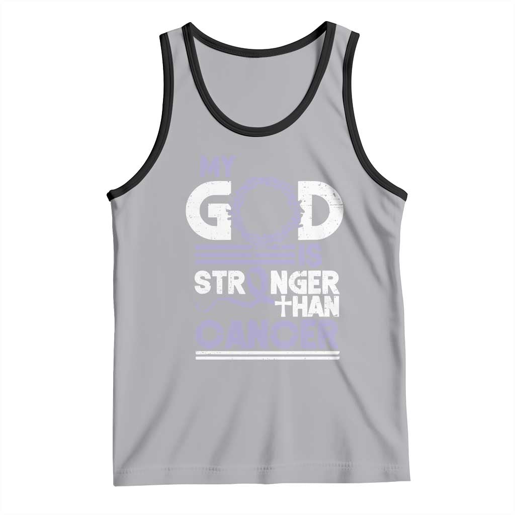 All Cancer Awareness Tank Top My God Is Stronger Than Cancer Lavender Ribbon TS11 Athletic Heather Black Print Your Wear