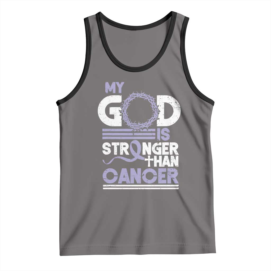 All Cancer Awareness Tank Top My God Is Stronger Than Cancer Lavender Ribbon TS11 Deep Heather Black Print Your Wear