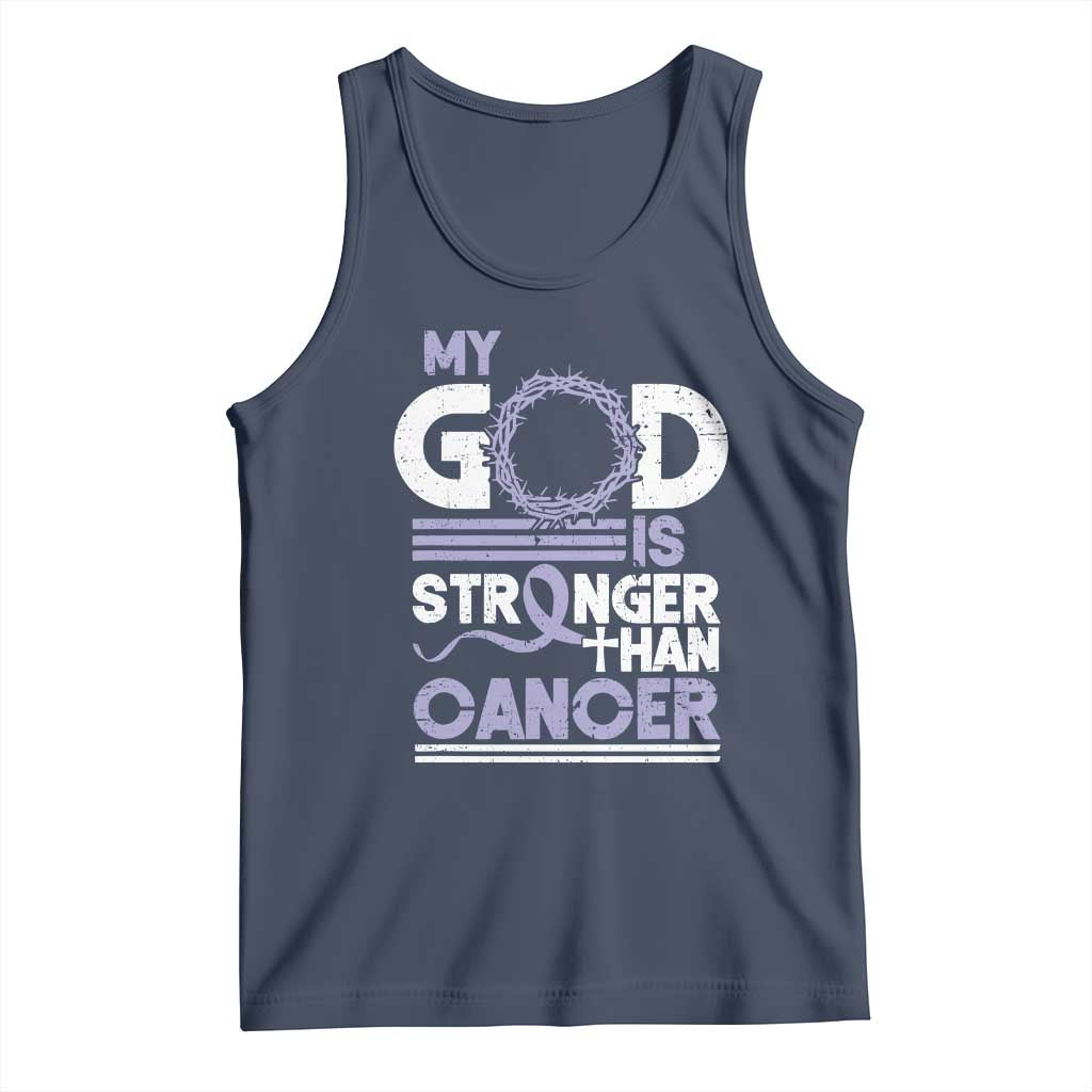 All Cancer Awareness Tank Top My God Is Stronger Than Cancer Lavender Ribbon TS11 Navy Print Your Wear