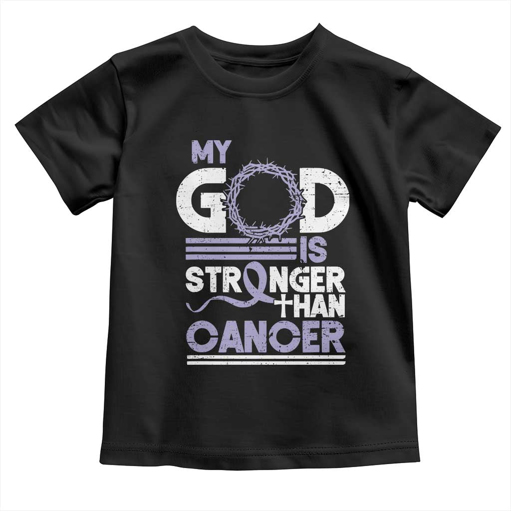 All Cancer Awareness Toddler T Shirt My God Is Stronger Than Cancer Lavender Ribbon TS11 Black Print Your Wear