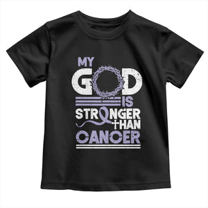 All Cancer Awareness Toddler T Shirt My God Is Stronger Than Cancer Lavender Ribbon TS11 Black Print Your Wear