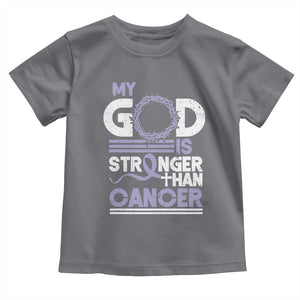 All Cancer Awareness Toddler T Shirt My God Is Stronger Than Cancer Lavender Ribbon TS11 Charcoal Print Your Wear