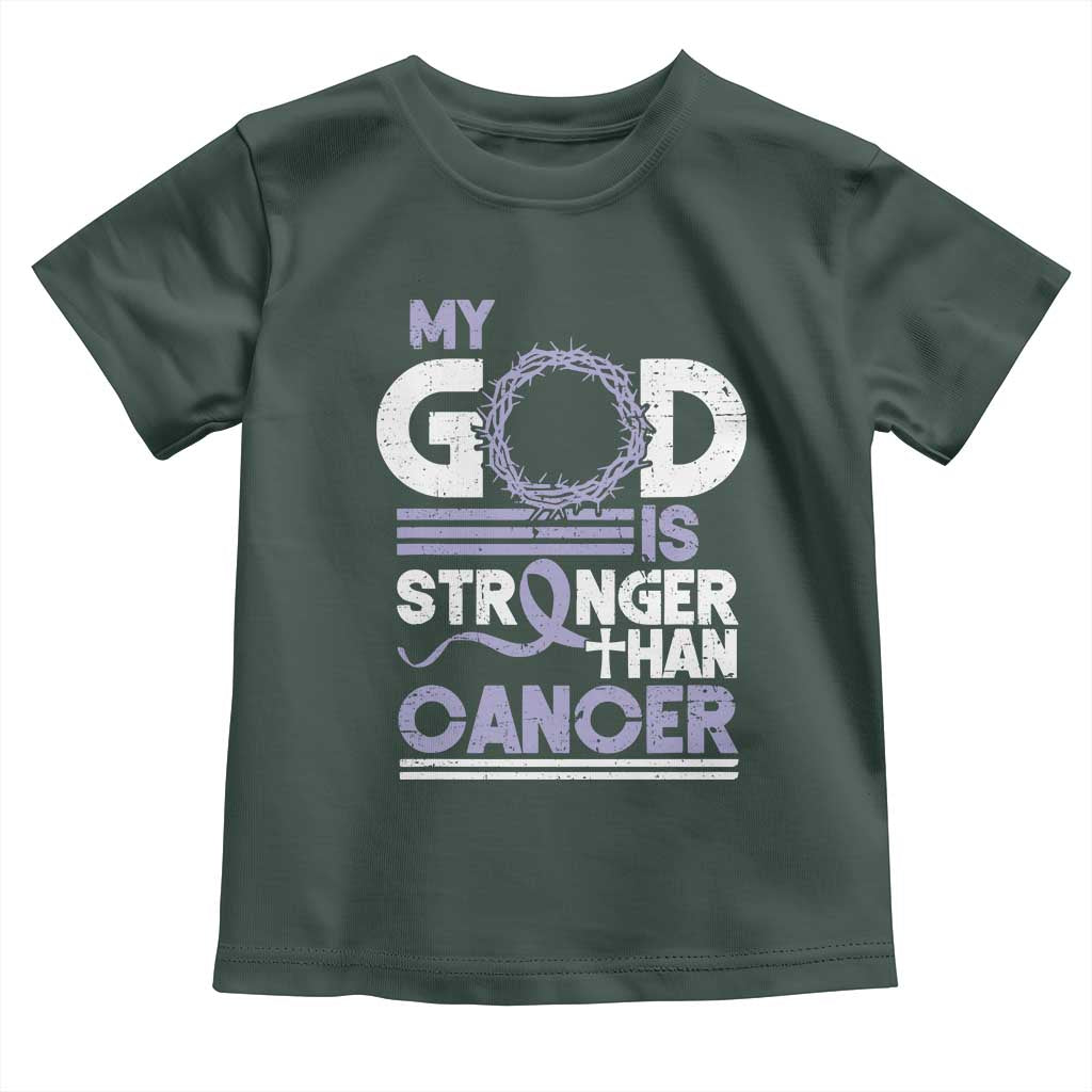All Cancer Awareness Toddler T Shirt My God Is Stronger Than Cancer Lavender Ribbon TS11 Dark Forest Green Print Your Wear
