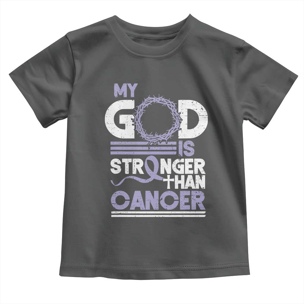 All Cancer Awareness Toddler T Shirt My God Is Stronger Than Cancer Lavender Ribbon TS11 Dark Heather Print Your Wear