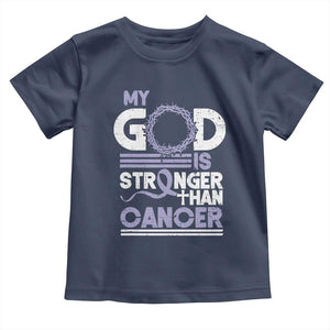 All Cancer Awareness Toddler T Shirt My God Is Stronger Than Cancer Lavender Ribbon TS11 Navy Print Your Wear