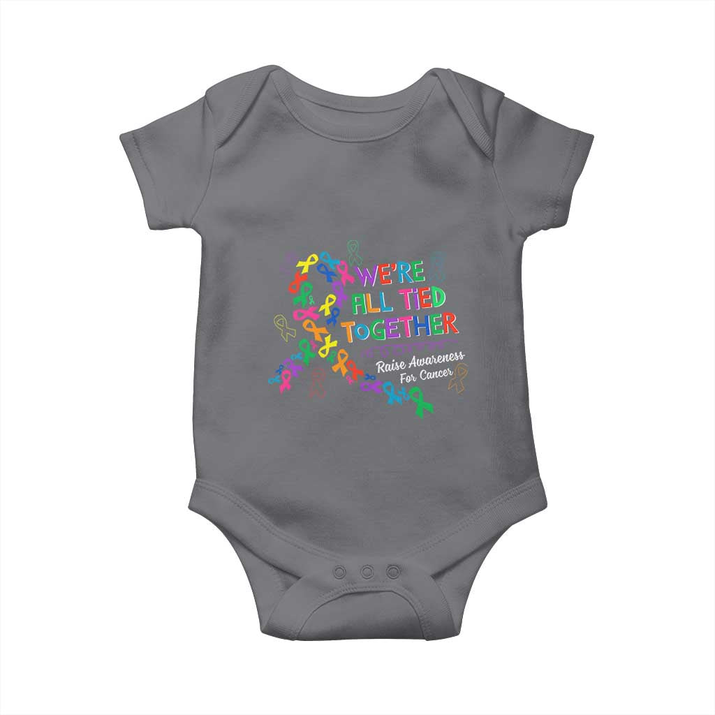 All Cancer Awareness Baby Onesie We're All Tied Together Raise Awareness For Cancer Ribbons TS11 Charcoal Print Your Wear