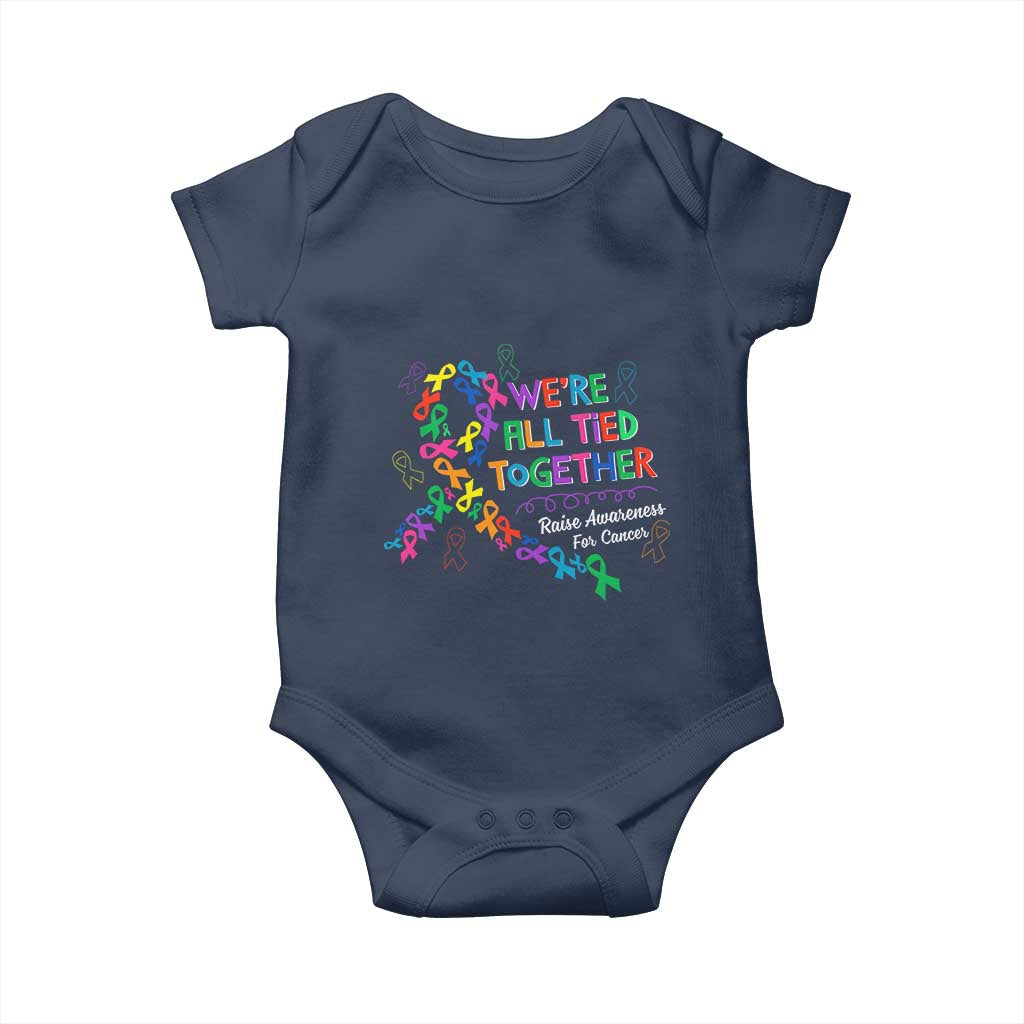 All Cancer Awareness Baby Onesie We're All Tied Together Raise Awareness For Cancer Ribbons TS11 Navy Print Your Wear
