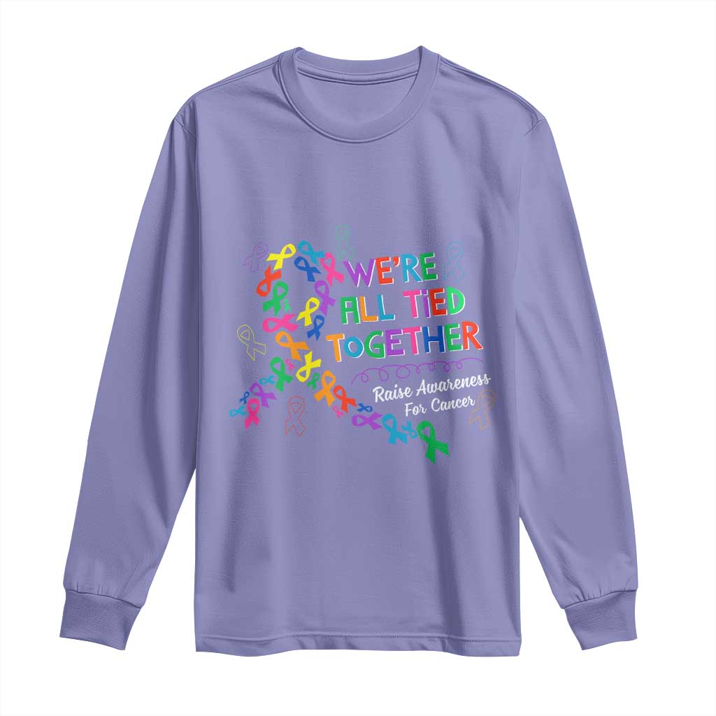 All Cancer Awareness Long Sleeve Shirt We're All Tied Together Raise Awareness For Cancer Ribbons TS11 Violet Print Your Wear
