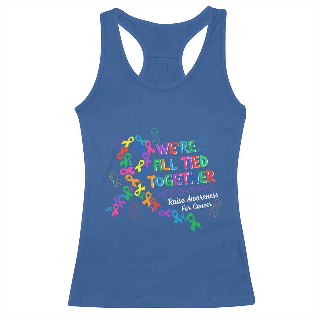 All Cancer Awareness Racerback Tank Top We're All Tied Together Raise Awareness For Cancer Ribbons TS11 Royal Blue Print Your Wear