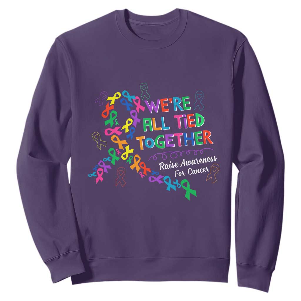 All Cancer Awareness Sweatshirt We're All Tied Together Raise Awareness For Cancer Ribbons TS11 Purple Print Your Wear