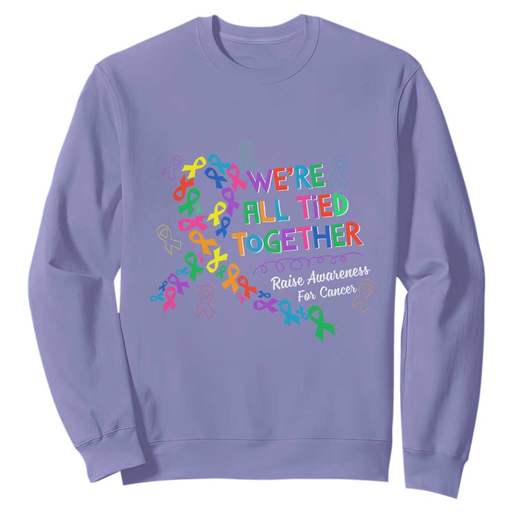 All Cancer Awareness Sweatshirt We're All Tied Together Raise Awareness For Cancer Ribbons TS11 Violet Print Your Wear
