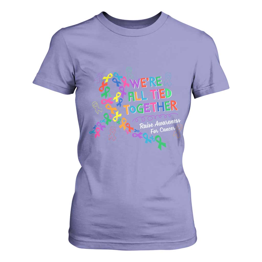 All Cancer Awareness T Shirt For Women We're All Tied Together Raise Awareness For Cancer Ribbons TS11 Violet Print Your Wear