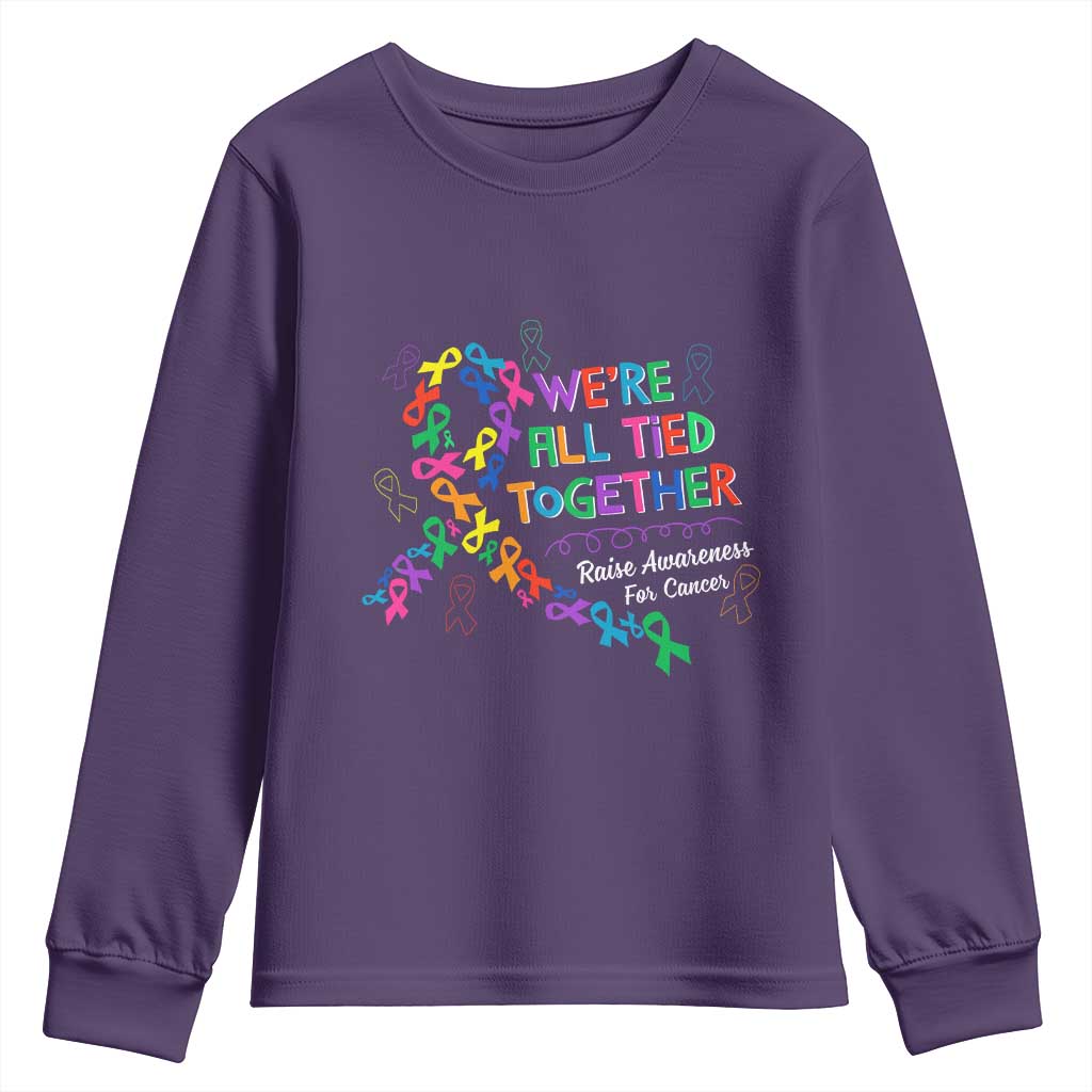 All Cancer Awareness Youth Sweatshirt We're All Tied Together Raise Awareness For Cancer Ribbons TS11 Purple Print Your Wear