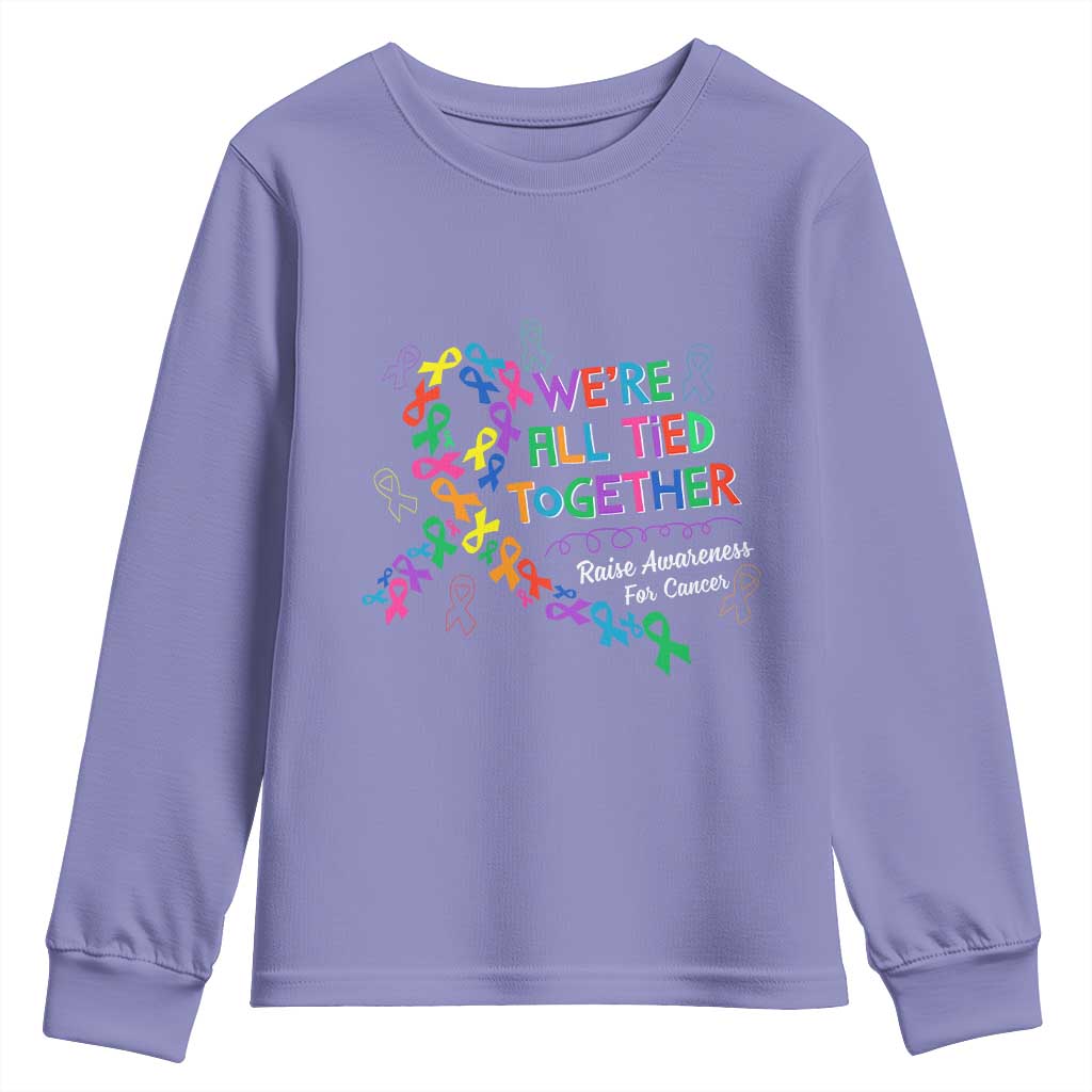 All Cancer Awareness Youth Sweatshirt We're All Tied Together Raise Awareness For Cancer Ribbons TS11 Violet Print Your Wear