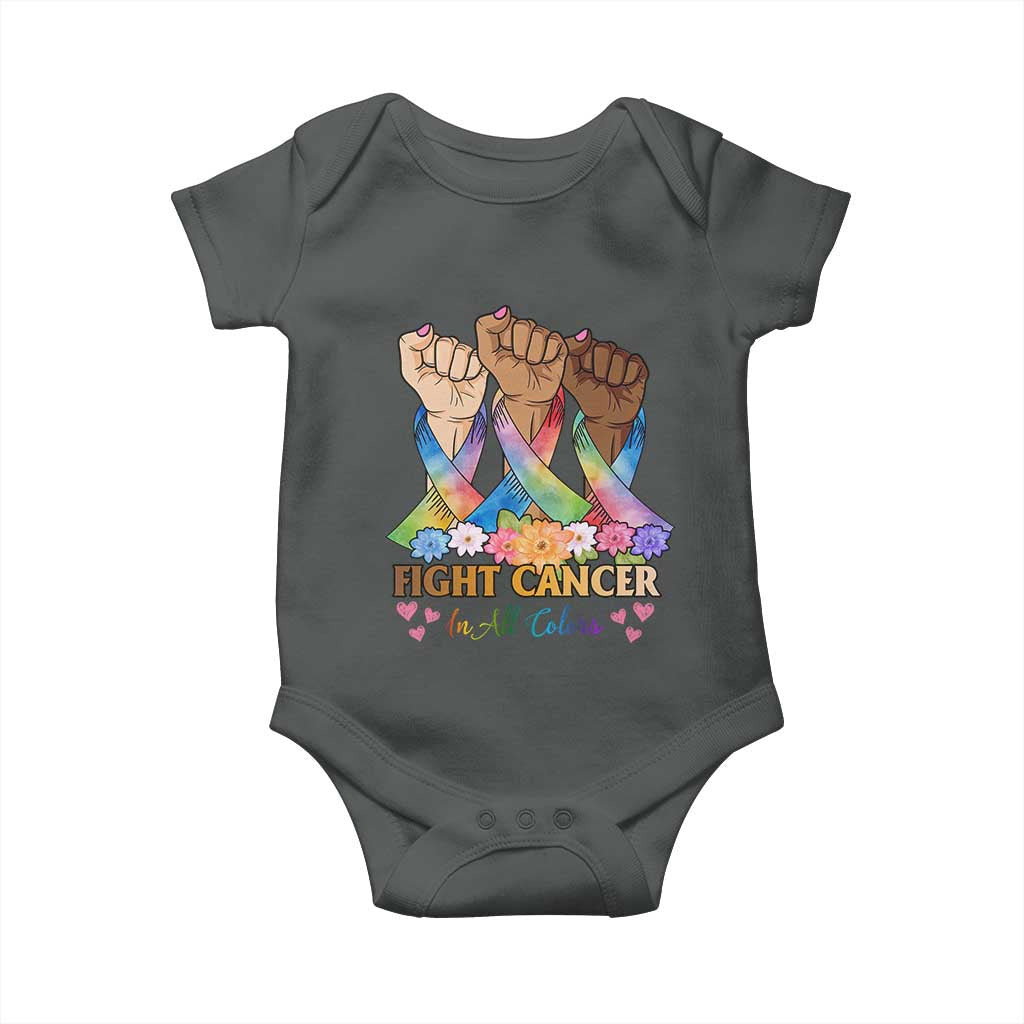 Funny All Cancer Awareness Baby Onesie Fight Cancer In All Colors Colorful Ribbon TS11 Dark Heather Print Your Wear