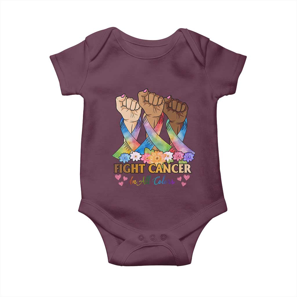 Funny All Cancer Awareness Baby Onesie Fight Cancer In All Colors Colorful Ribbon TS11 Maroon Print Your Wear