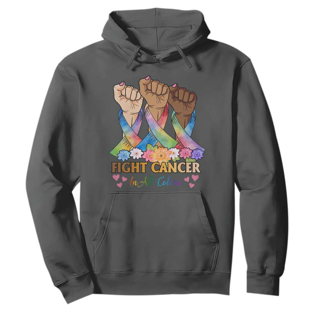 Funny All Cancer Awareness Hoodie Fight Cancer In All Colors Colorful Ribbon TS11 Dark Heather Print Your Wear